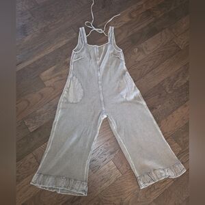 FreePeople Size Small Striped Jumpsuit with Pockets Never Worn Warm Gray Color